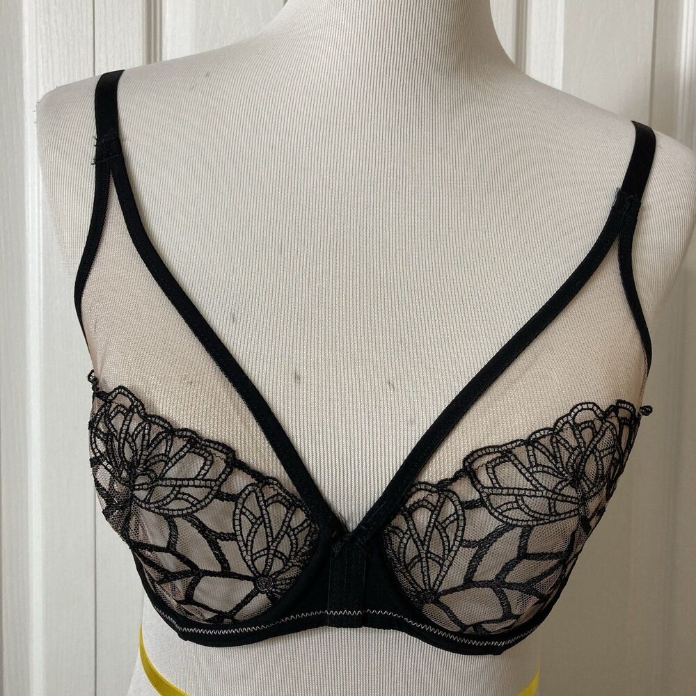 Simone Perele Bra 32D Underwire Black Lace Unlined Semi Sheer 12G319 Sexy - Picture 7 of 15